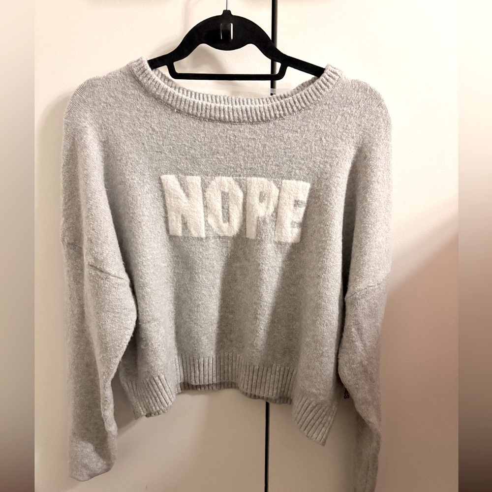 No Boundaries Gray & White Crewneck NOPE Sweater